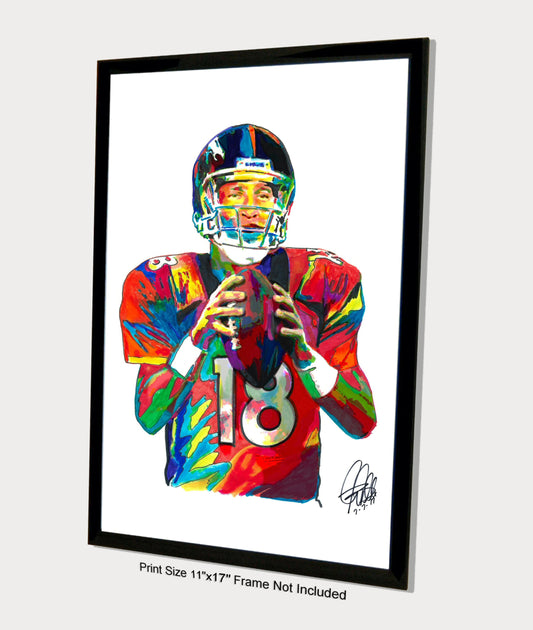 Peyton Manning Denver Broncos Football Sports Poster Print Wall Art 11x17