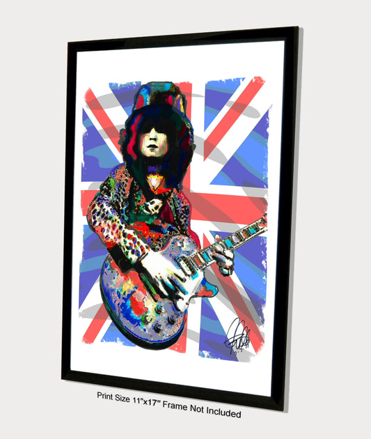 Marc Bolan T Rex Guitar Rock Music Poster Print Wall Art 11x17