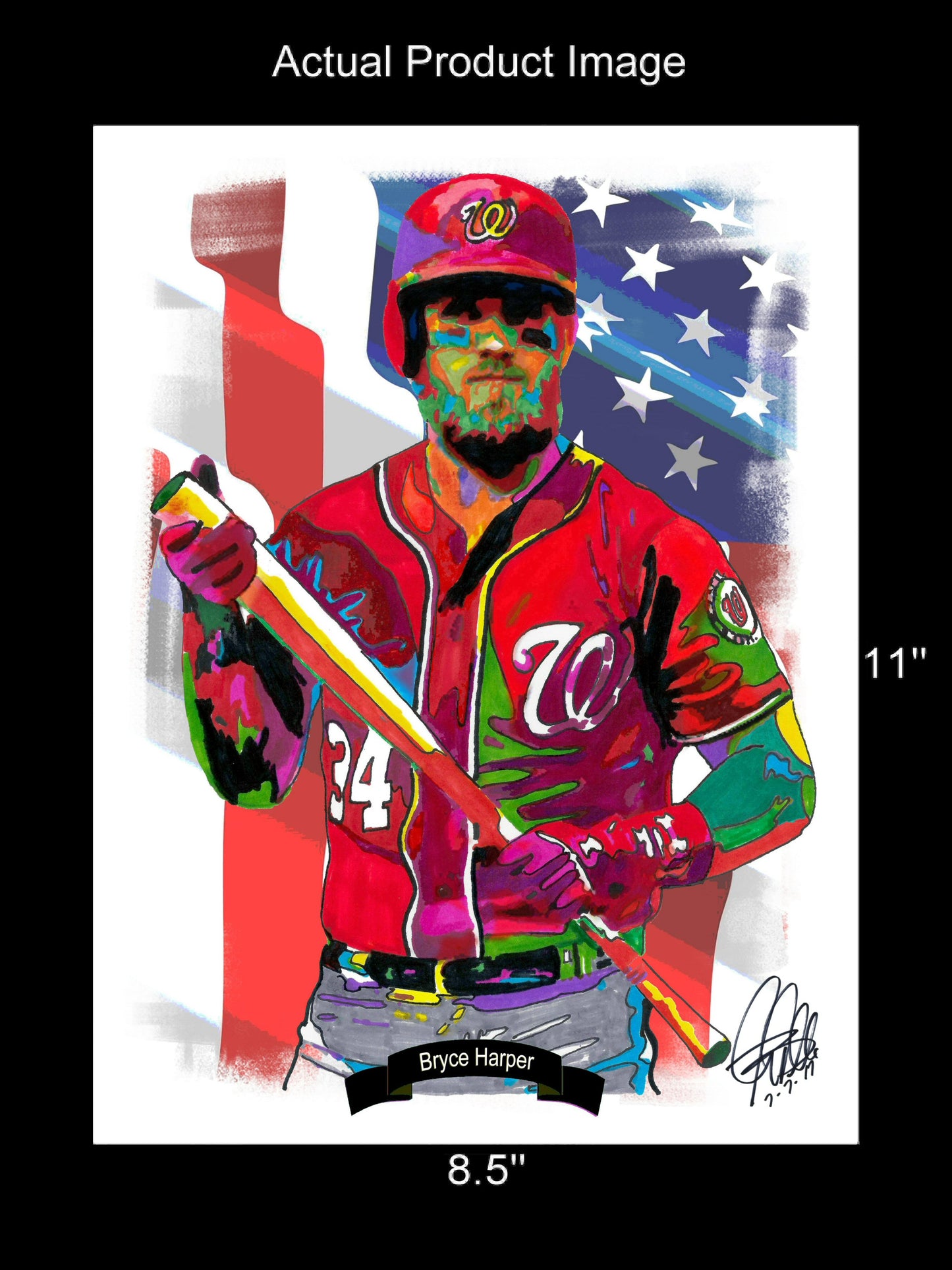 Bryce Harper Washington Nationals Baseball Sports Poster Print Wall Art 8.5x11