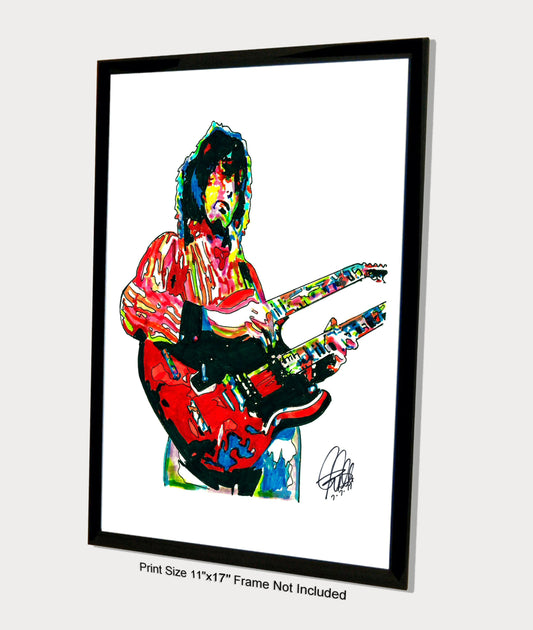 Jimmy Page Led Zeppelin Double Neck Guitar Music Poster Print Wall Art 11x17