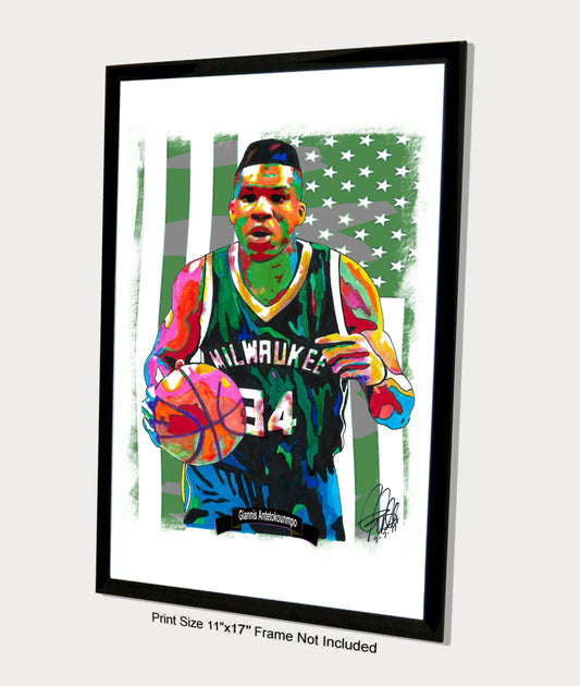 Giannis Antetokounmpo Bucks Basketball Sports Poster Print Wall Art 11x17