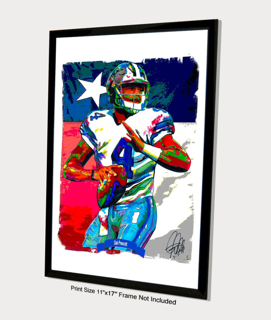 Dak Prescott Dallas Cowboys Quarterback Football Sports Poster Print Art 11x17