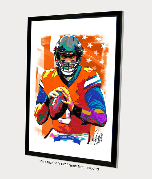 Russell Wilson Denver Broncos Football Poster Print Wall Art 11x17