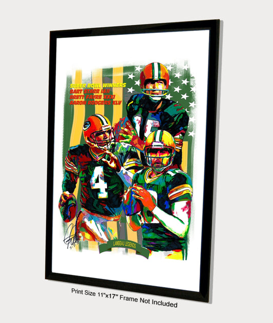 Green Bay Packers Starr Favre Rodgers Football Poster Print Wall Art 11x17