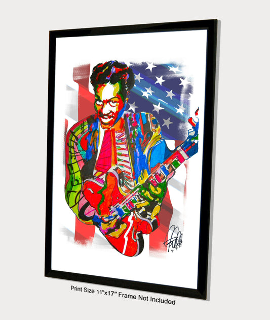 Chuck Berry Johnny B Goode Guitar Music Print Poster Wall Art 11x17