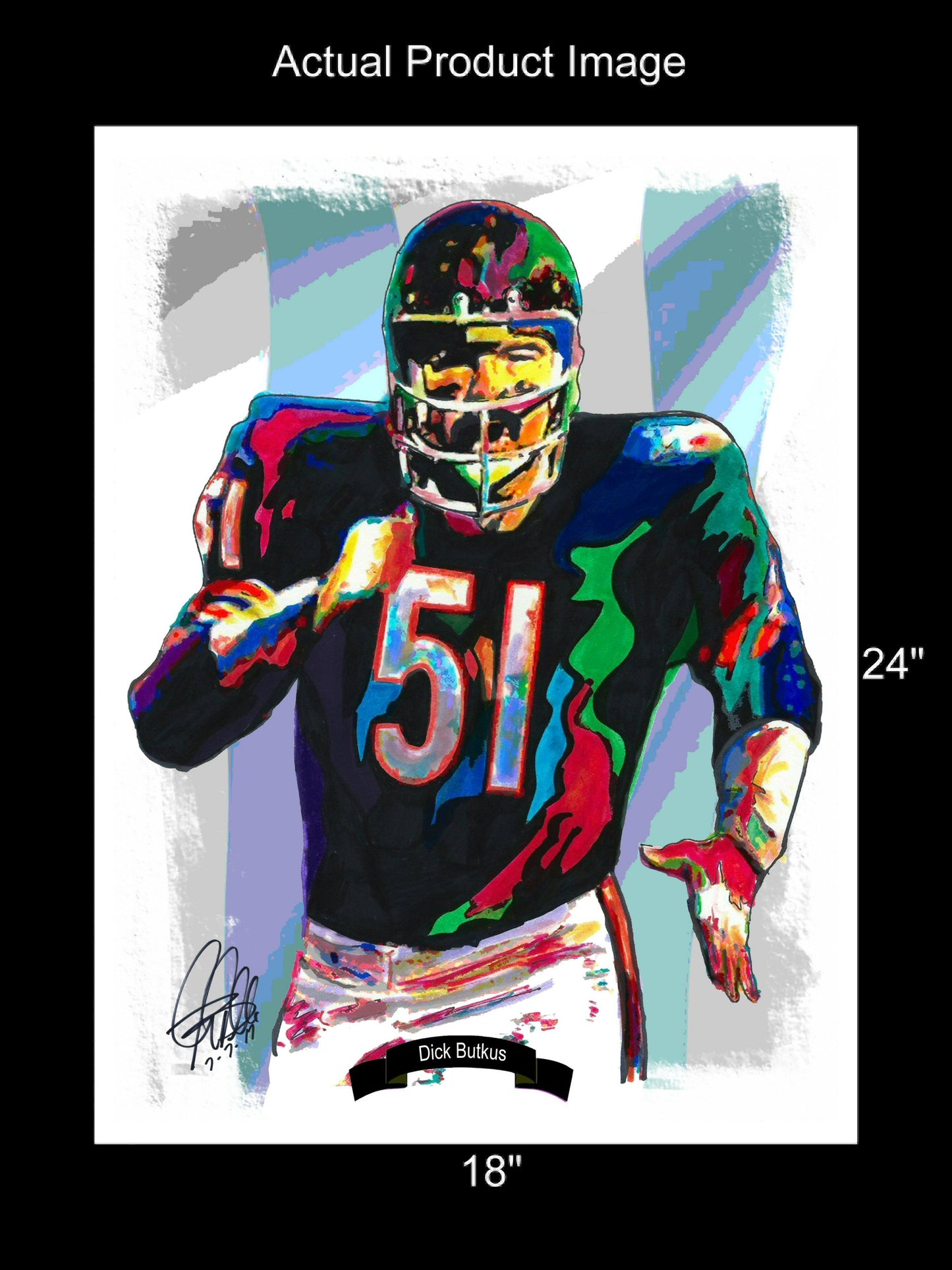 Dick Butkus Chicago Bears Football Print Poster Wall Art 18x24