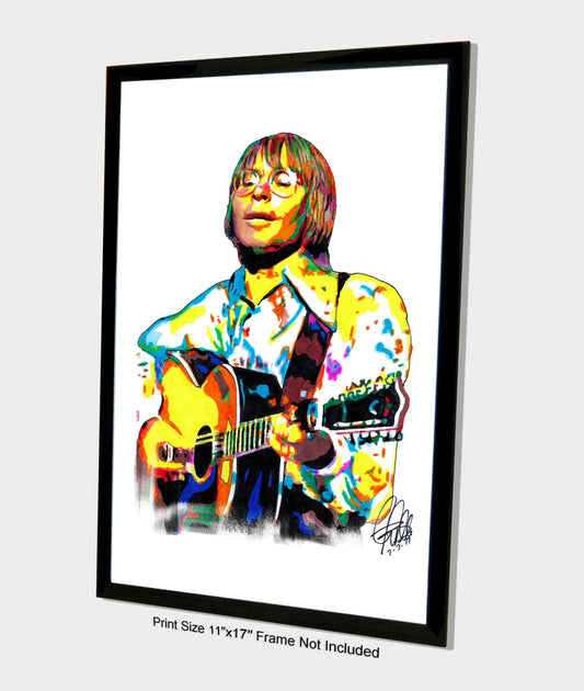 John Denver Singer Guitar Folk Rock Music Poster Print Wall Art 11x17