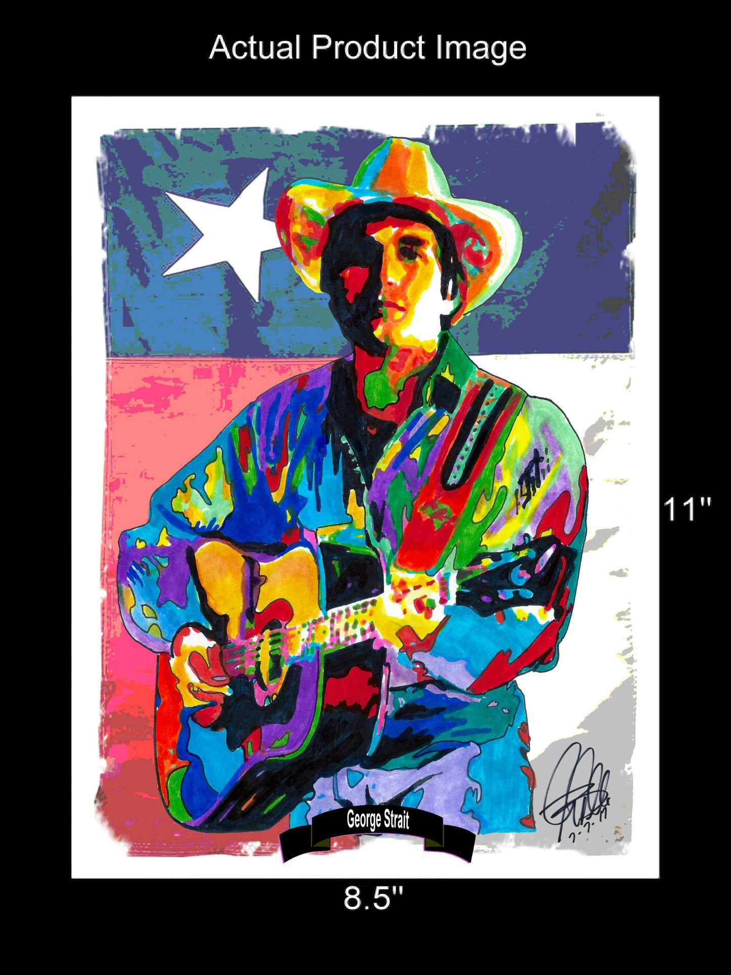 George Strait Guitar Country Music Poster Print Wall Art 8.5x11