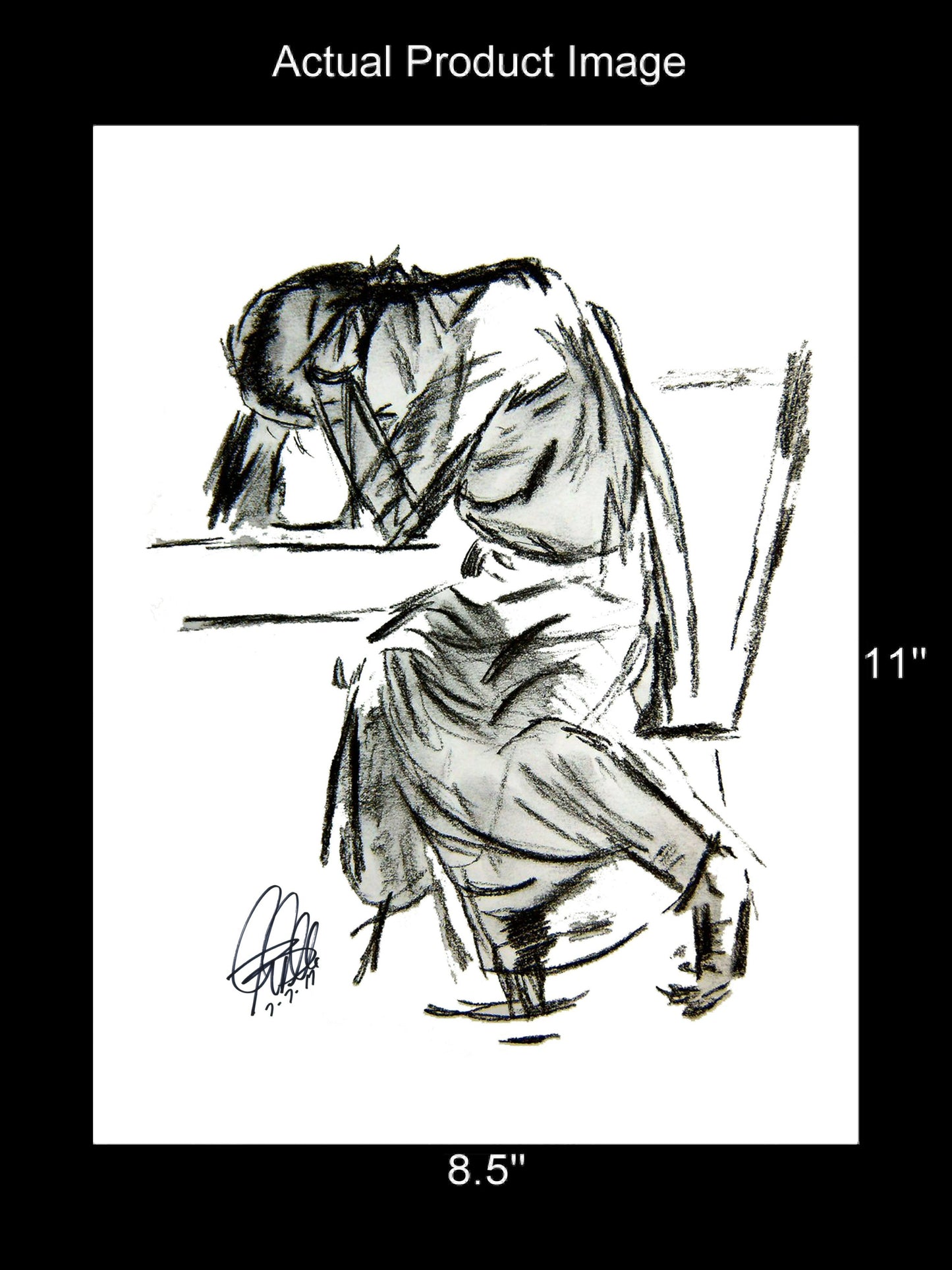 Deep Depression Sorrow Charcoal Drawing Poster Print Wall Art 8.5x11