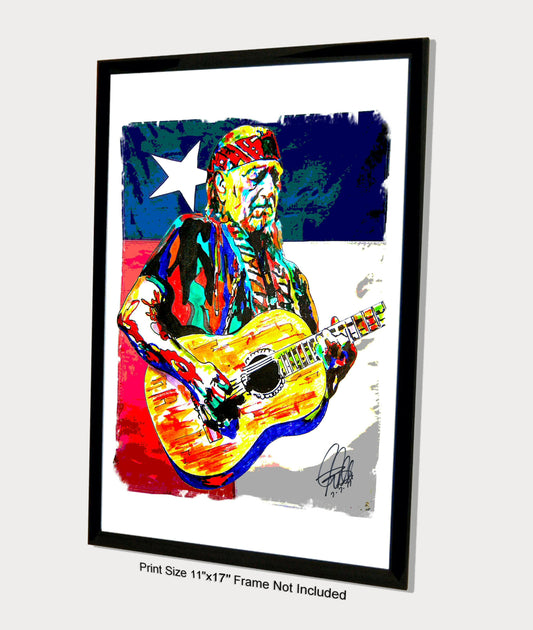 Willie Nelson Singer Guitar Country Music Poster Print Wall Art 11x17