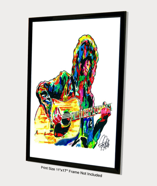 Jimmy Page Led Zeppelin Acoustic Guitar Rock Music Print Poster Wall Art 11x17