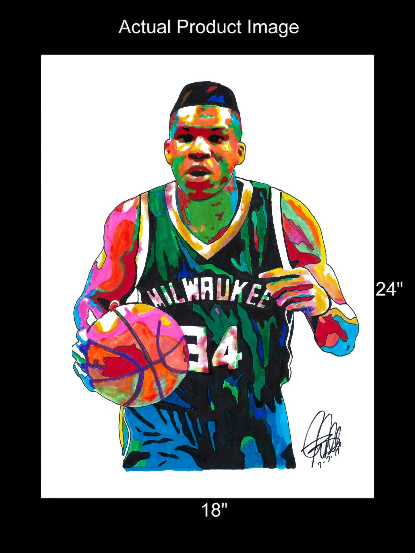 Giannis Antetokounmpo Milwaukee Bucks Basketball Poster Print Wall Art 18x24