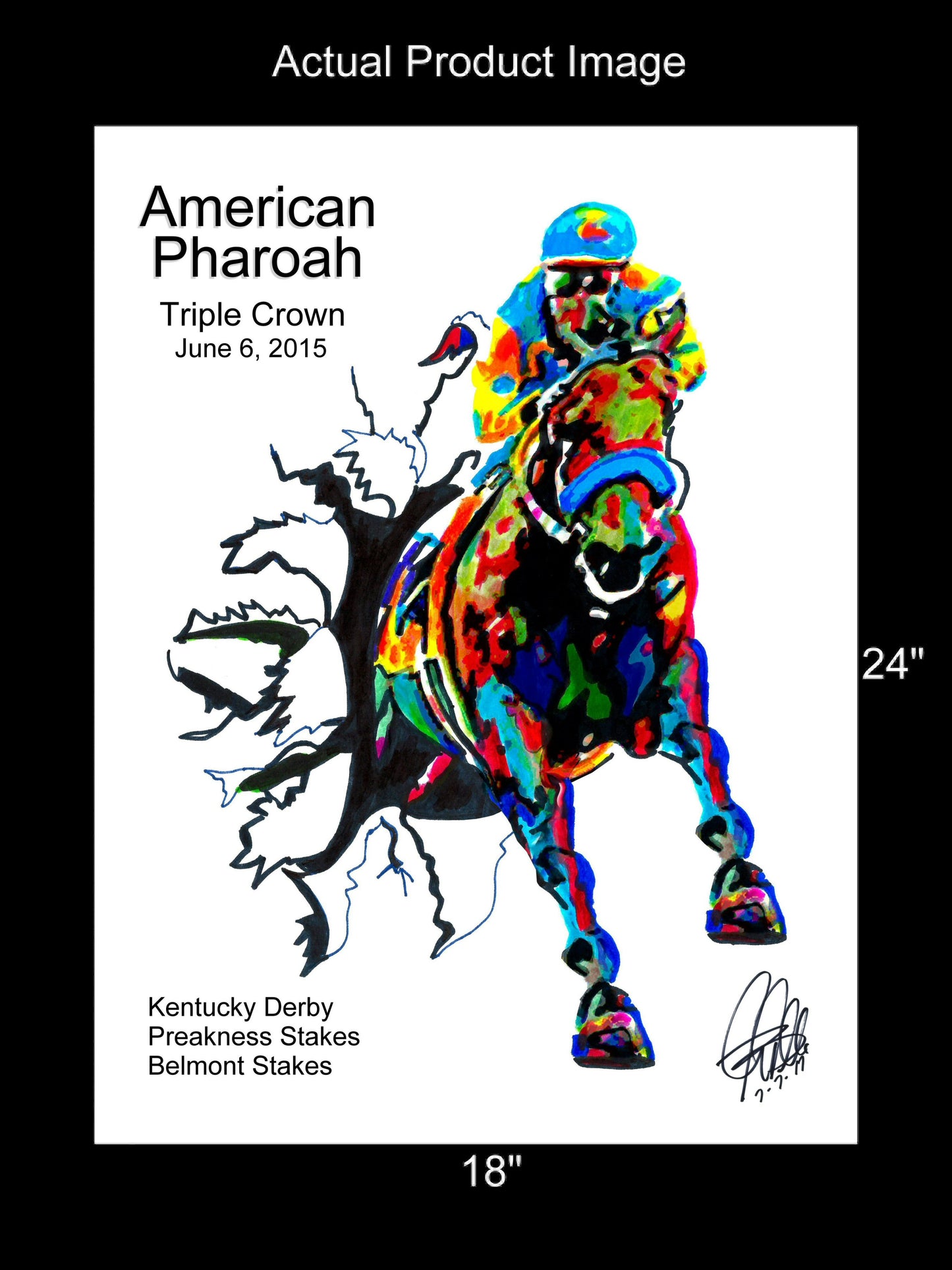 American Pharoah Triple Crown Belmont Stakes Horse Print Poster Wall Art 18x24