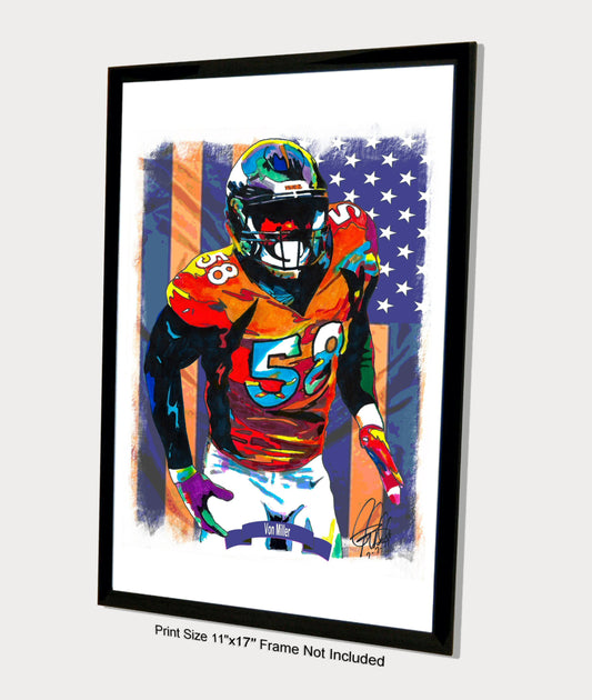 Von Miller Denver Broncos Football Sports Print Poster Wall Art 11x17