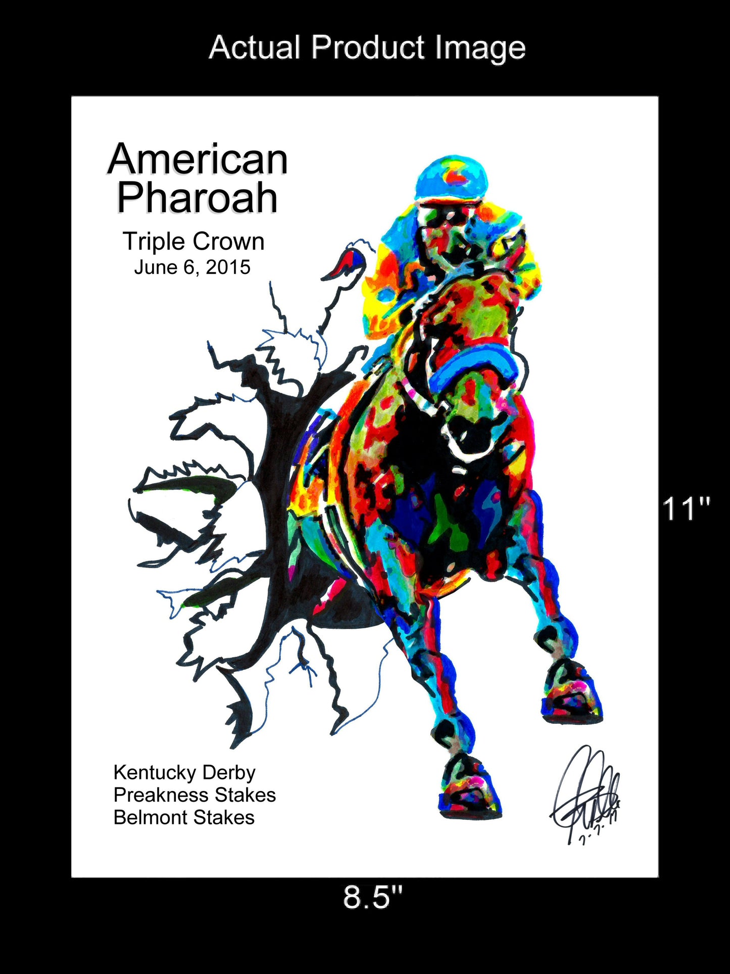 American Pharoah Triple Crown Belmont Stakes Horse Print Poster Wall Art 8.5x11