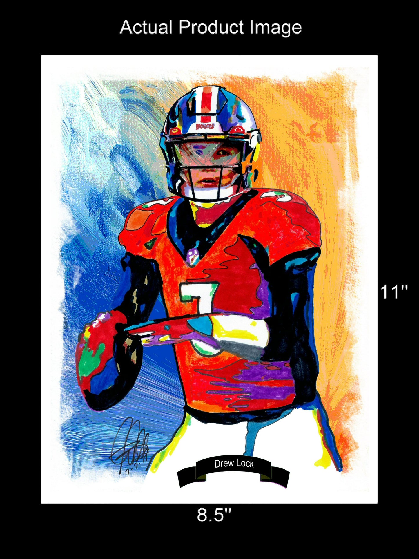 Drew Lock Denver Broncos Quarterback Football Art Poster Print 8.5x11