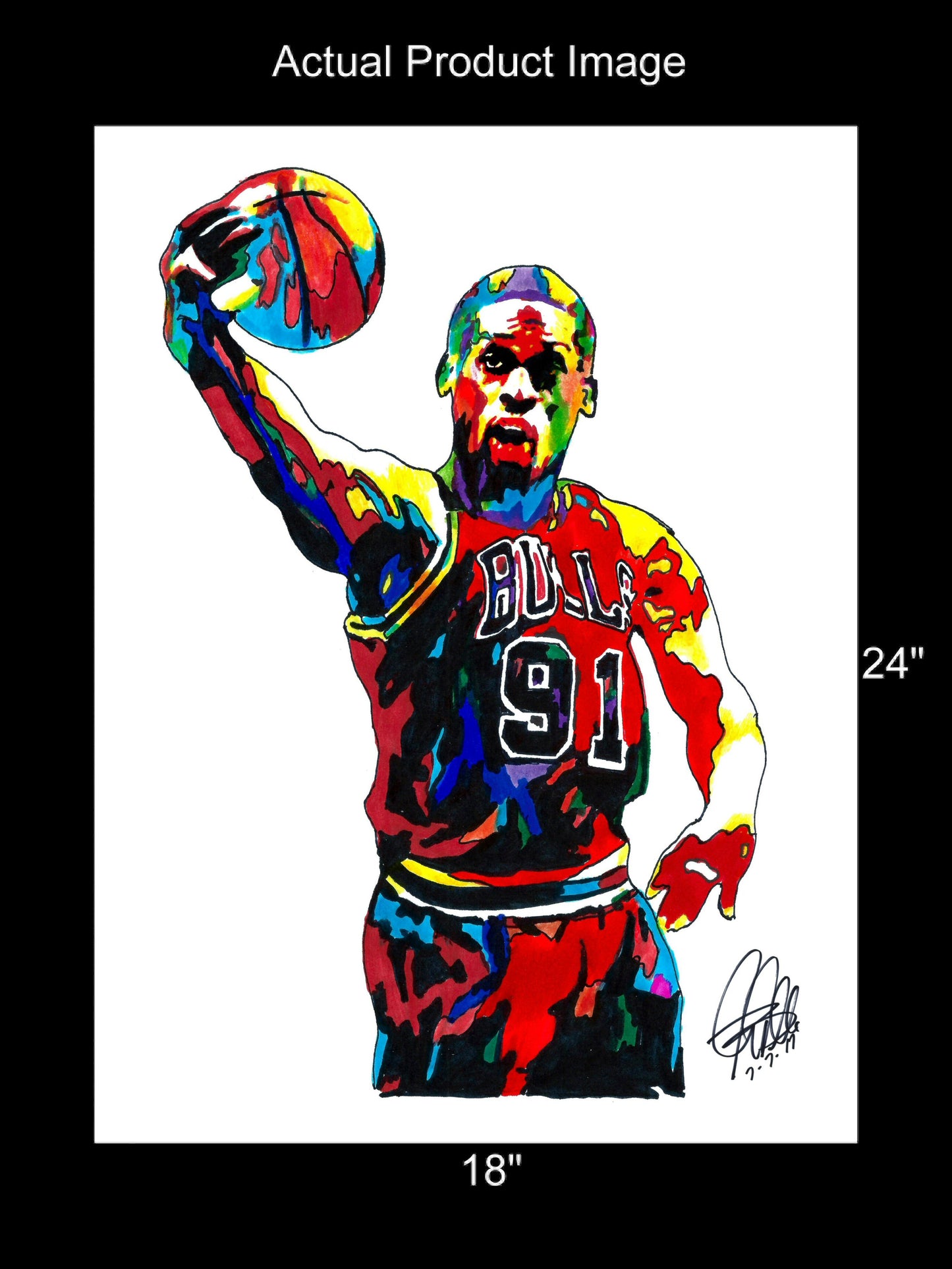 Dennis Rodman Chicago Bulls Basketball Sports Poster Print Wall Art 18x24