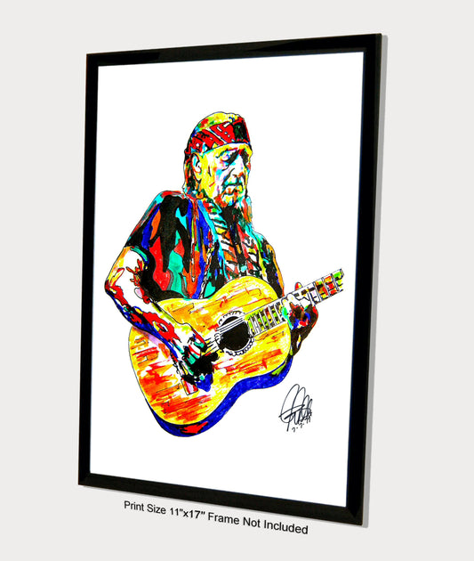 Willie Nelson Singer Guitar Pop Country Music Print Poster Wall Art 11x17