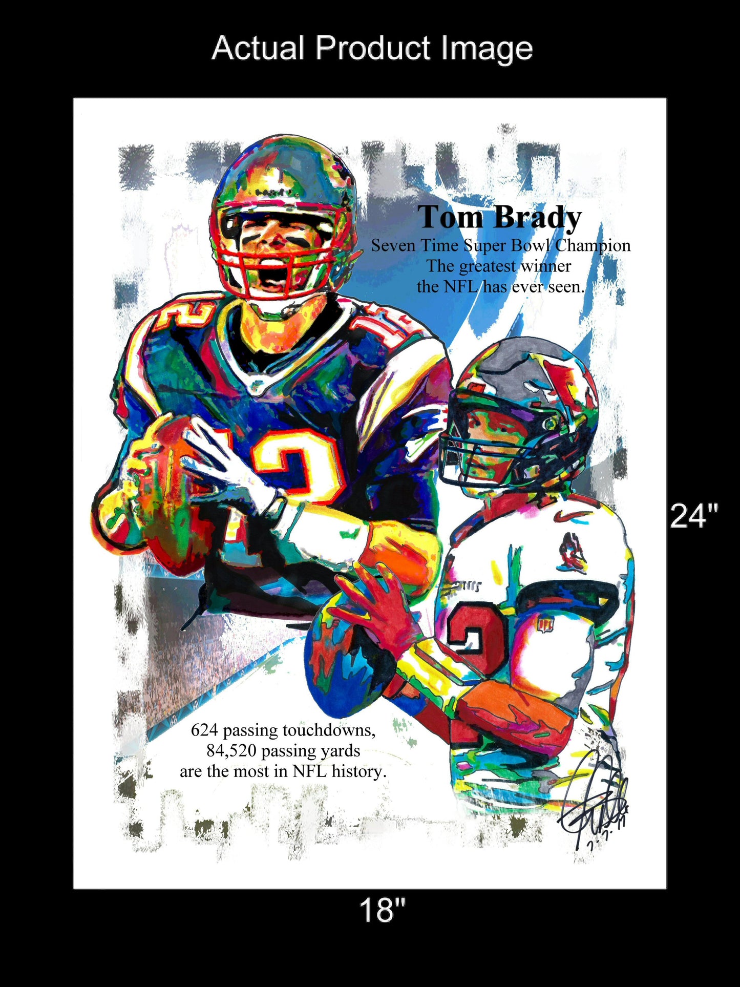 Tom Brady Buccaneers Patriots QB Football Poster Print Wall Art 18x24