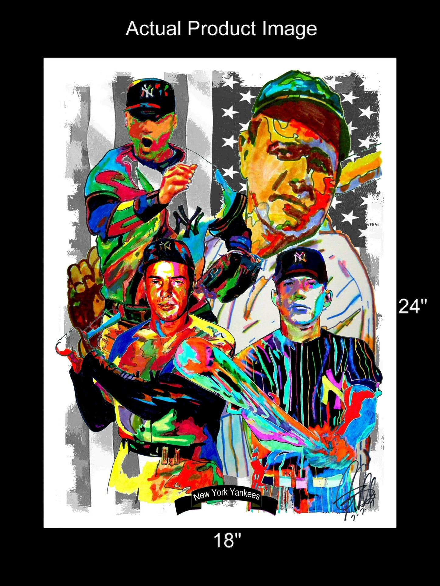 New York Yankees Babe Ruth Derek Jeter Joe DiMaggio Mickey Mantle Print 18x24