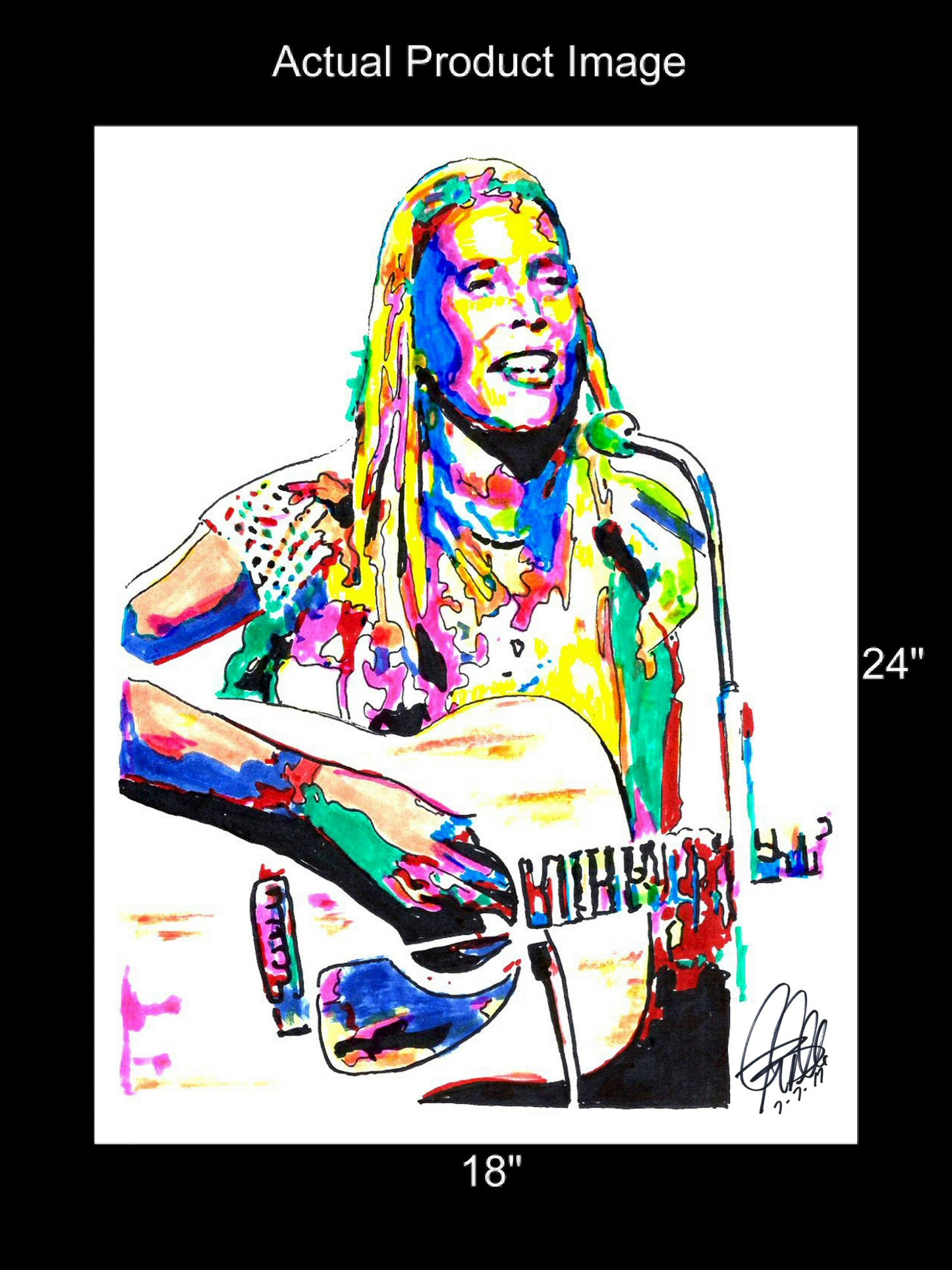 Joni Mitchell Singer Guitar Folk Rock Pop Music Poster Print Wall Art 18x24