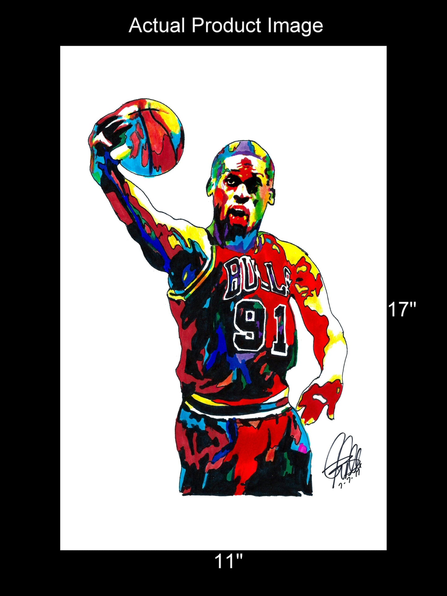 Dennis Rodman Chicago Bulls Basketball Sports Poster Print Wall Art 11x17