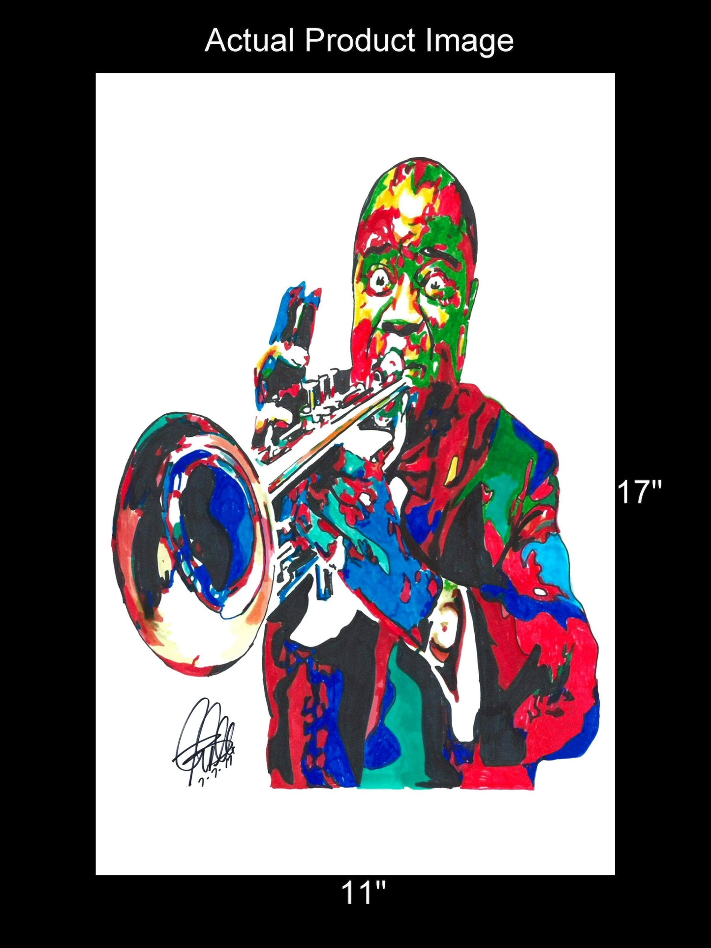 Louis Armstrong Trumpet Dixieland Music Poster Print Wall Art 11x17