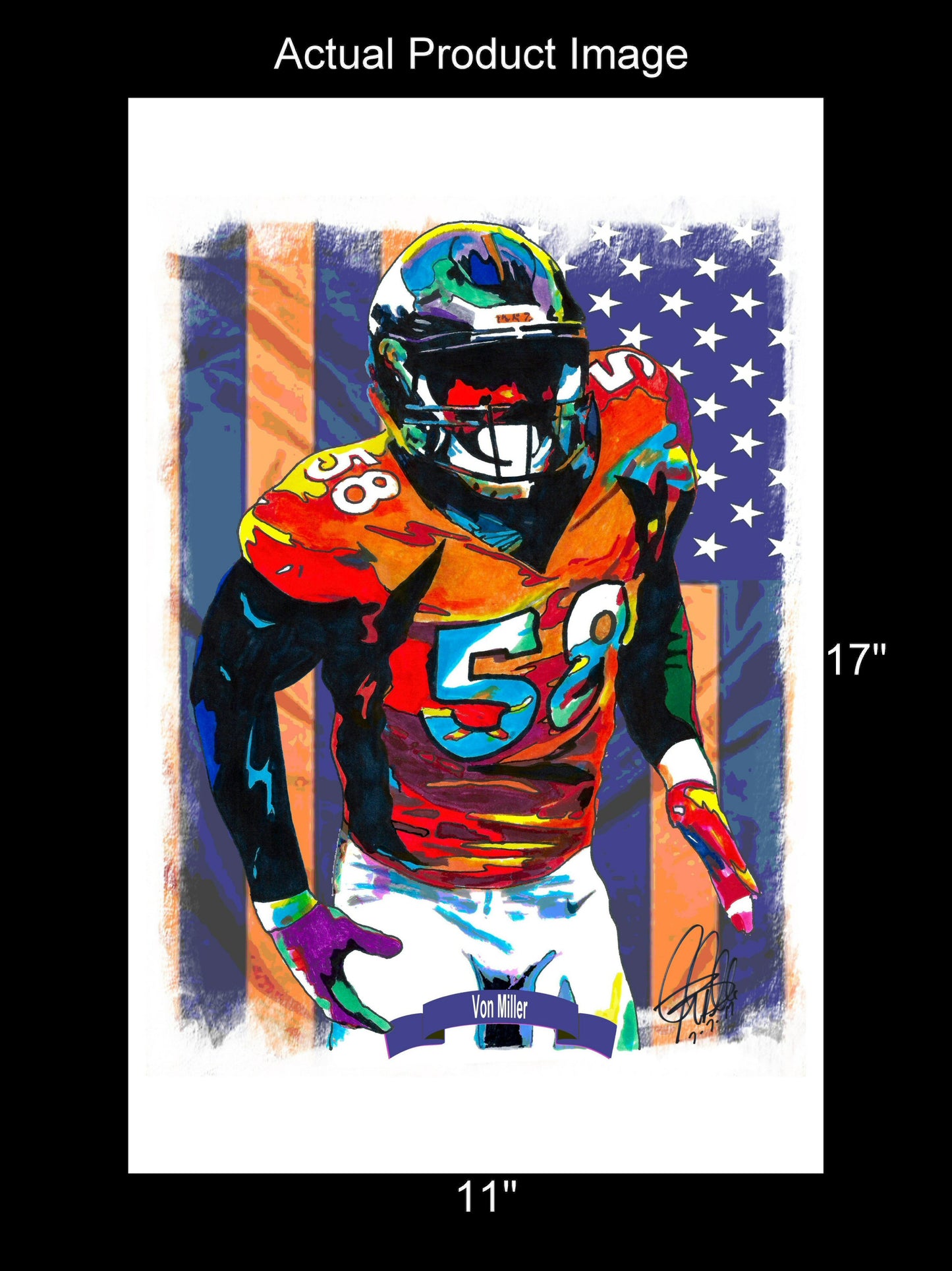 Von Miller Denver Broncos Football Sports Print Poster Wall Art 11x17