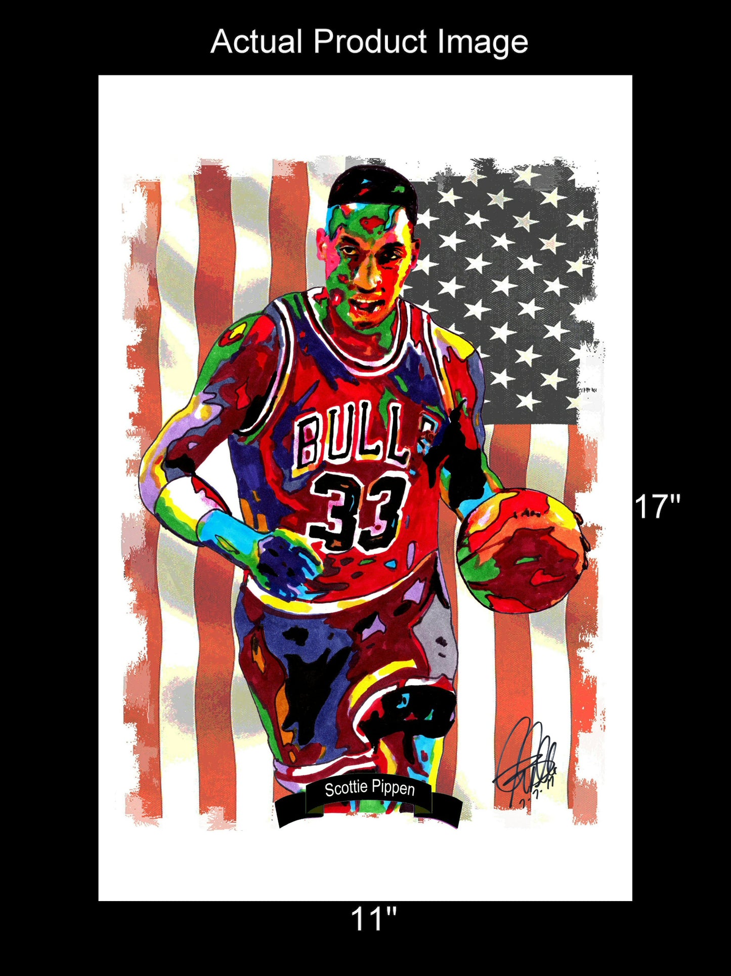 Scottie Pippen Chicago Bulls Basketball Sports Poster Print Wall Art 11x17