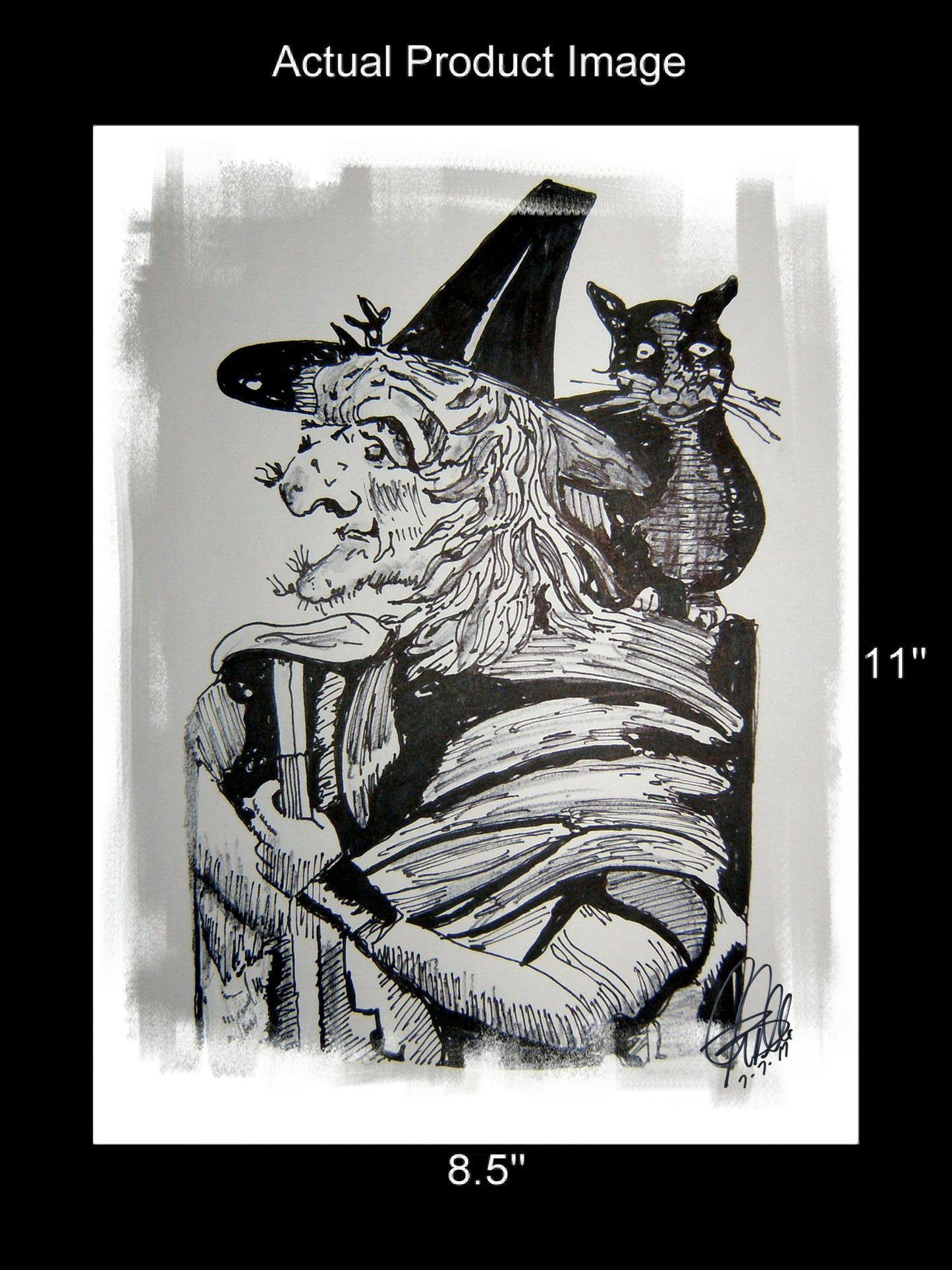 Witch and Black Cat Halloween Print Poster Wall Art 8.5x11