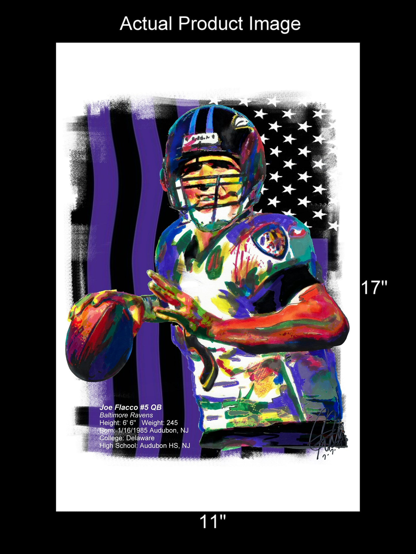 Joe Flacco Baltimore Ravens Football Sports Poster Print Wall Art 11x17