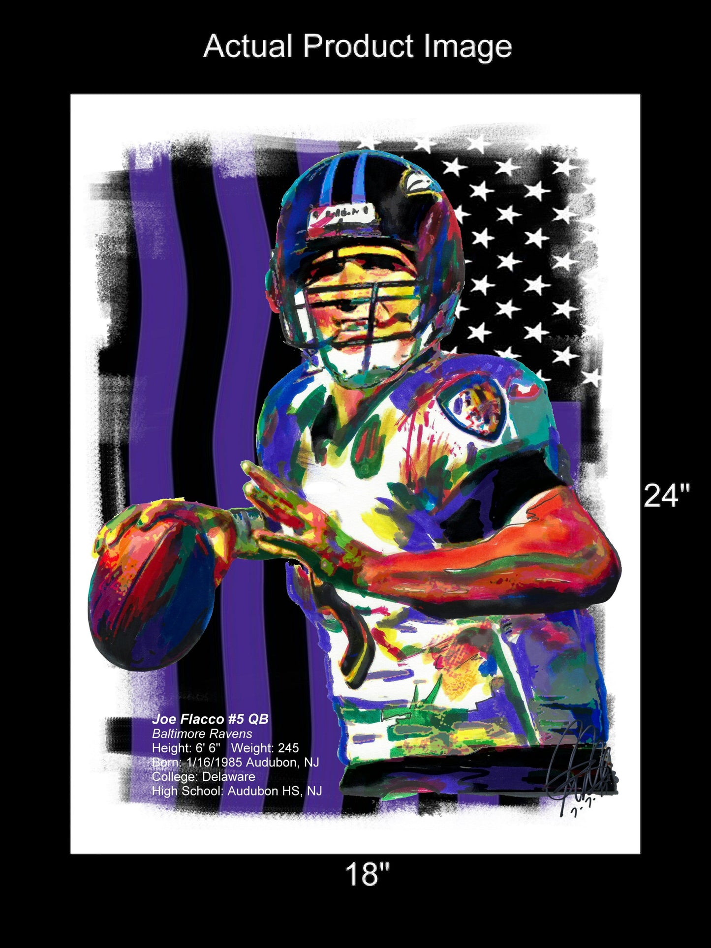 Joe Flacco Baltimore Ravens Football Sports Poster Print Wall Art 18x24