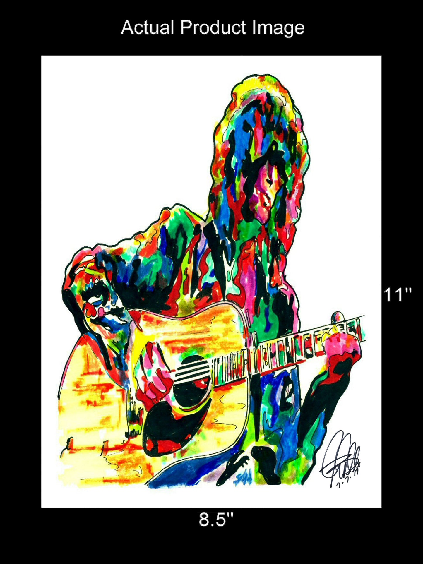 Jimmy Page Led Zeppelin Acoustic Guitar Rock Music Print Poster Wall Art 8.5x11