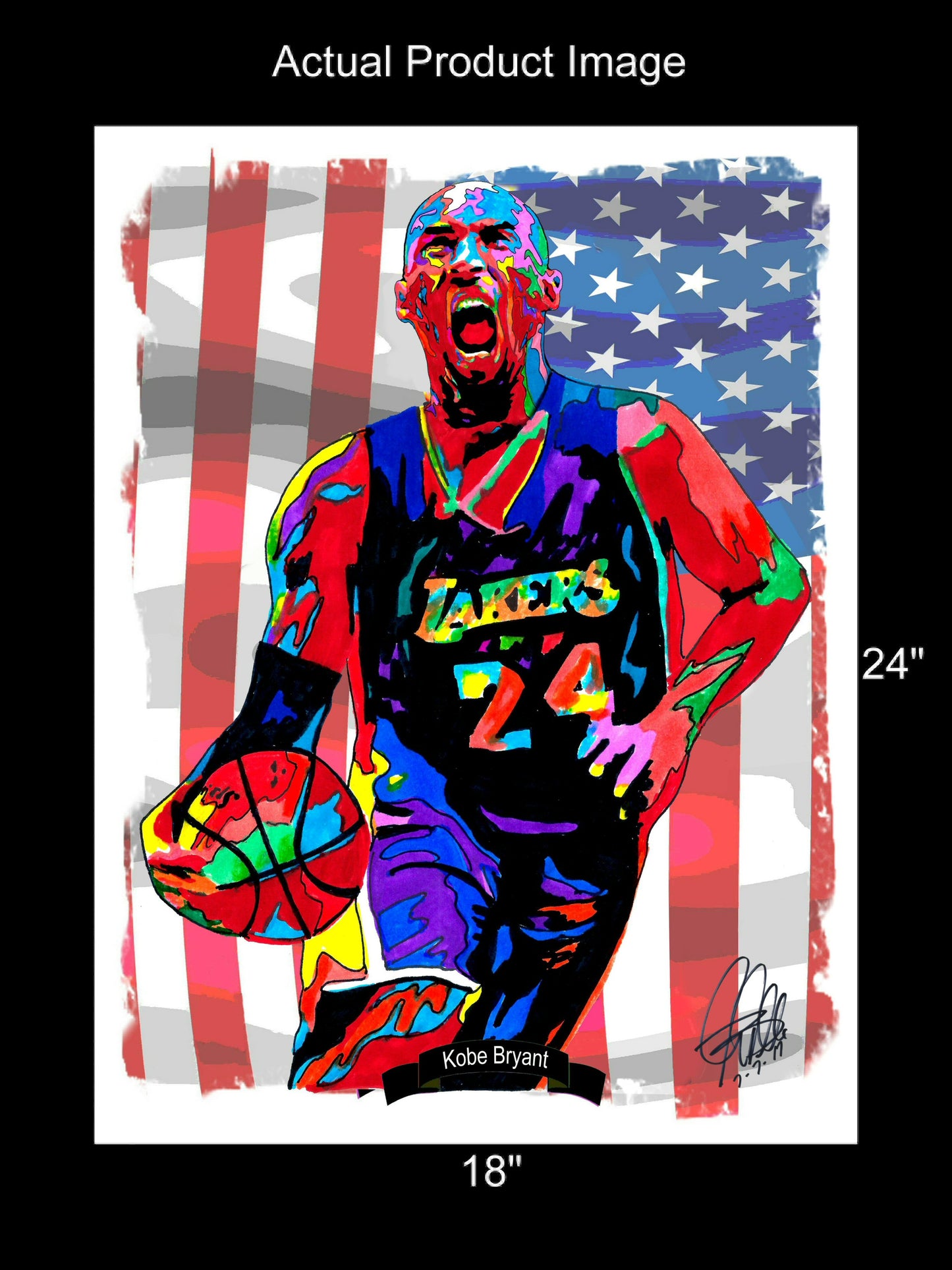 Kobe Bryant Los Angeles Lakers Basketball Poster Print Wall Art 18x24