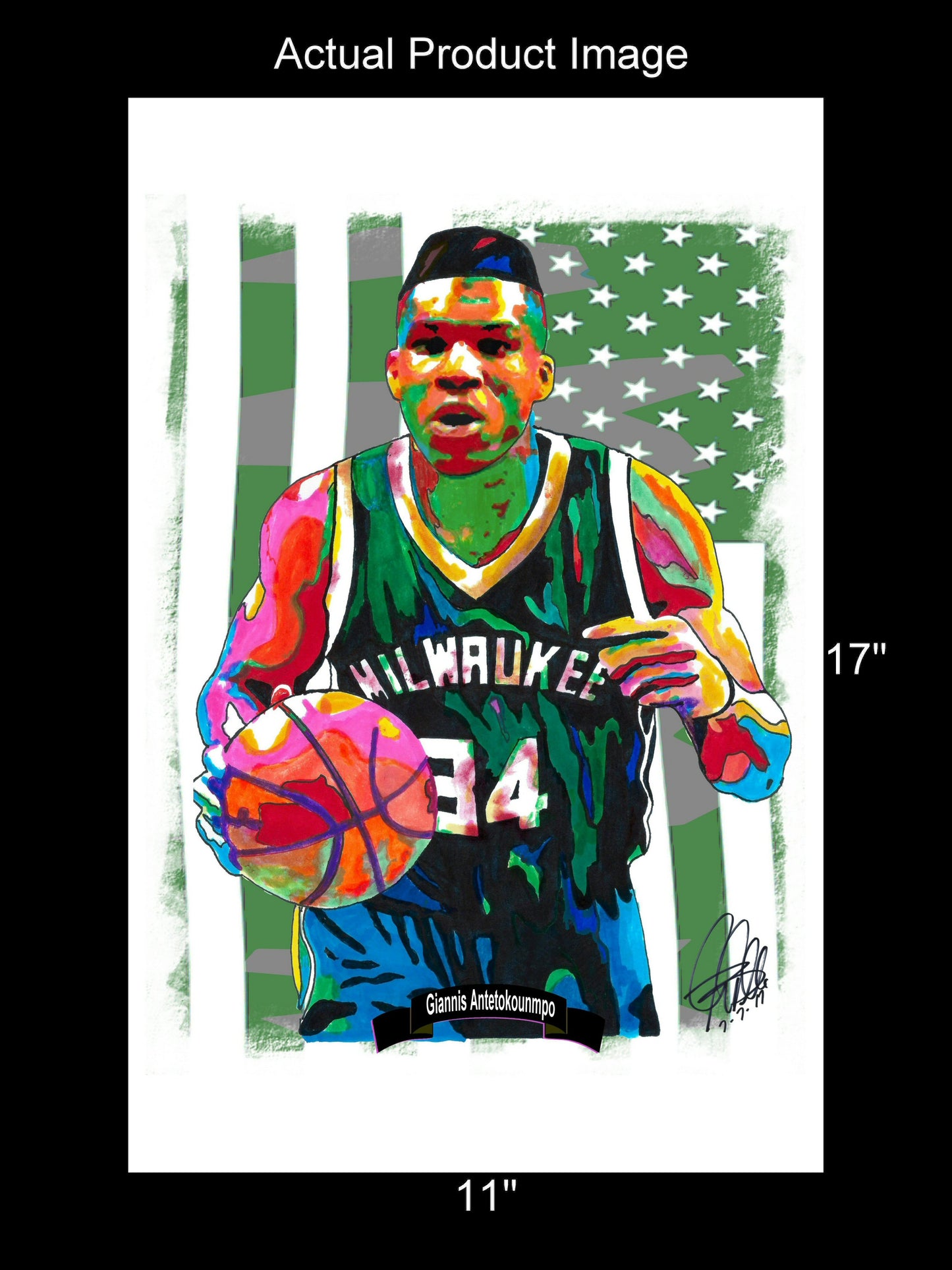 Giannis Antetokounmpo Bucks Basketball Sports Poster Print Wall Art 11x17