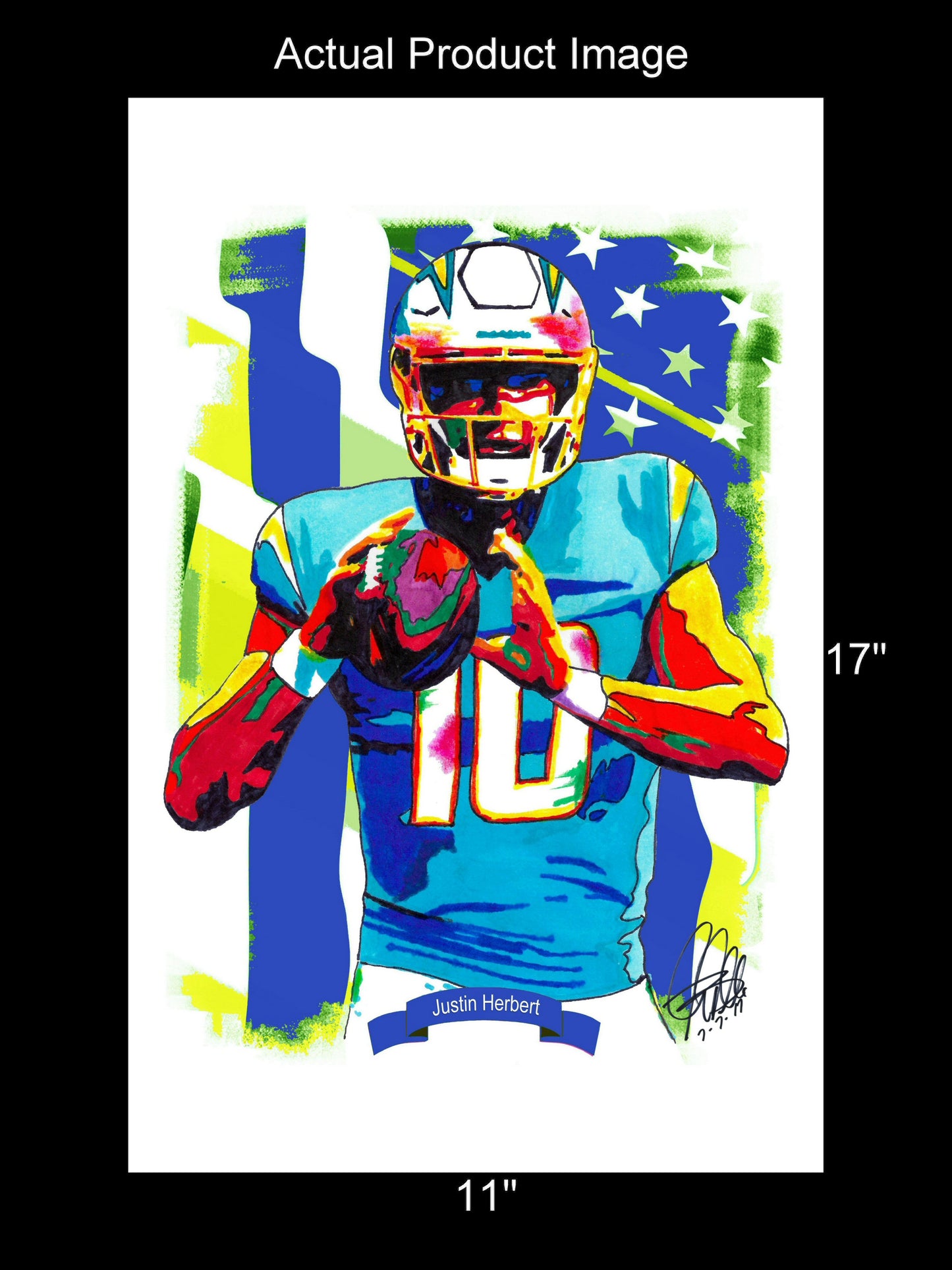 Justin Herbert Los Angeles Chargers Football Sports Poster Print Wall Art 11x17