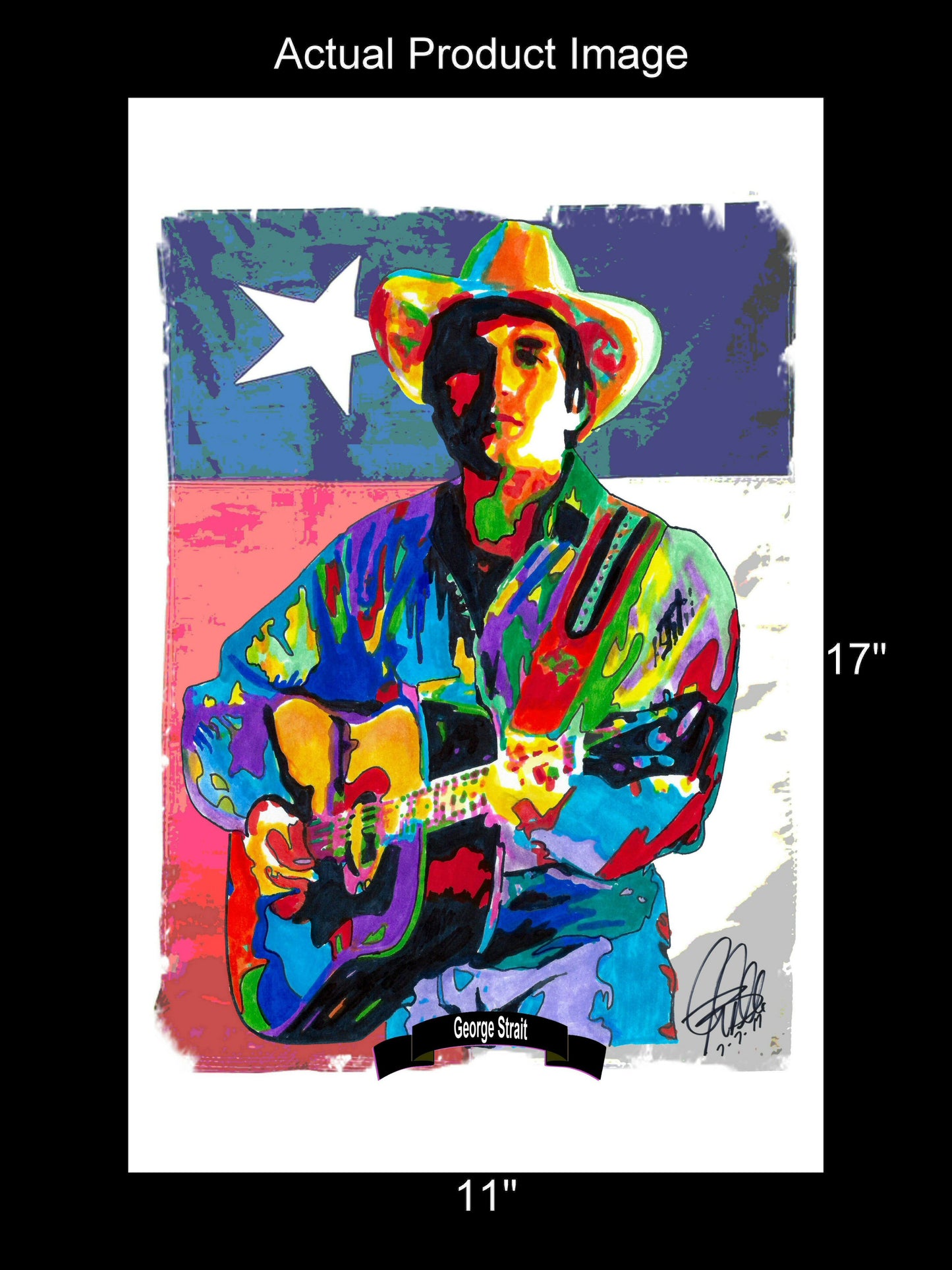 George Strait Guitar Country Music Poster Print Wall Art 11x17