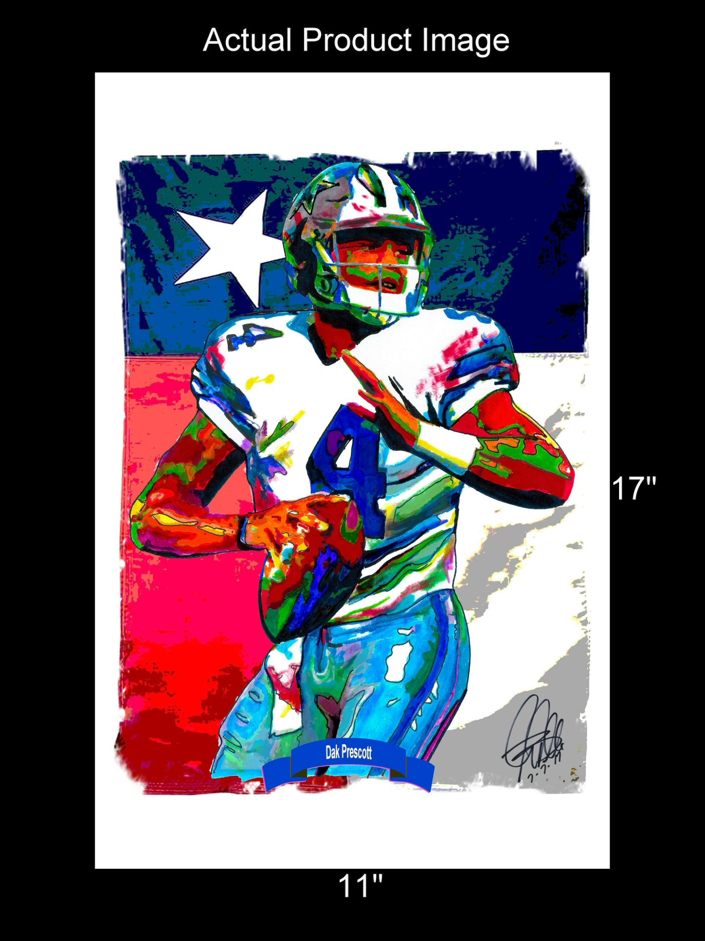 Dak Prescott Dallas Cowboys Quarterback Football Sports Poster Print Art 11x17