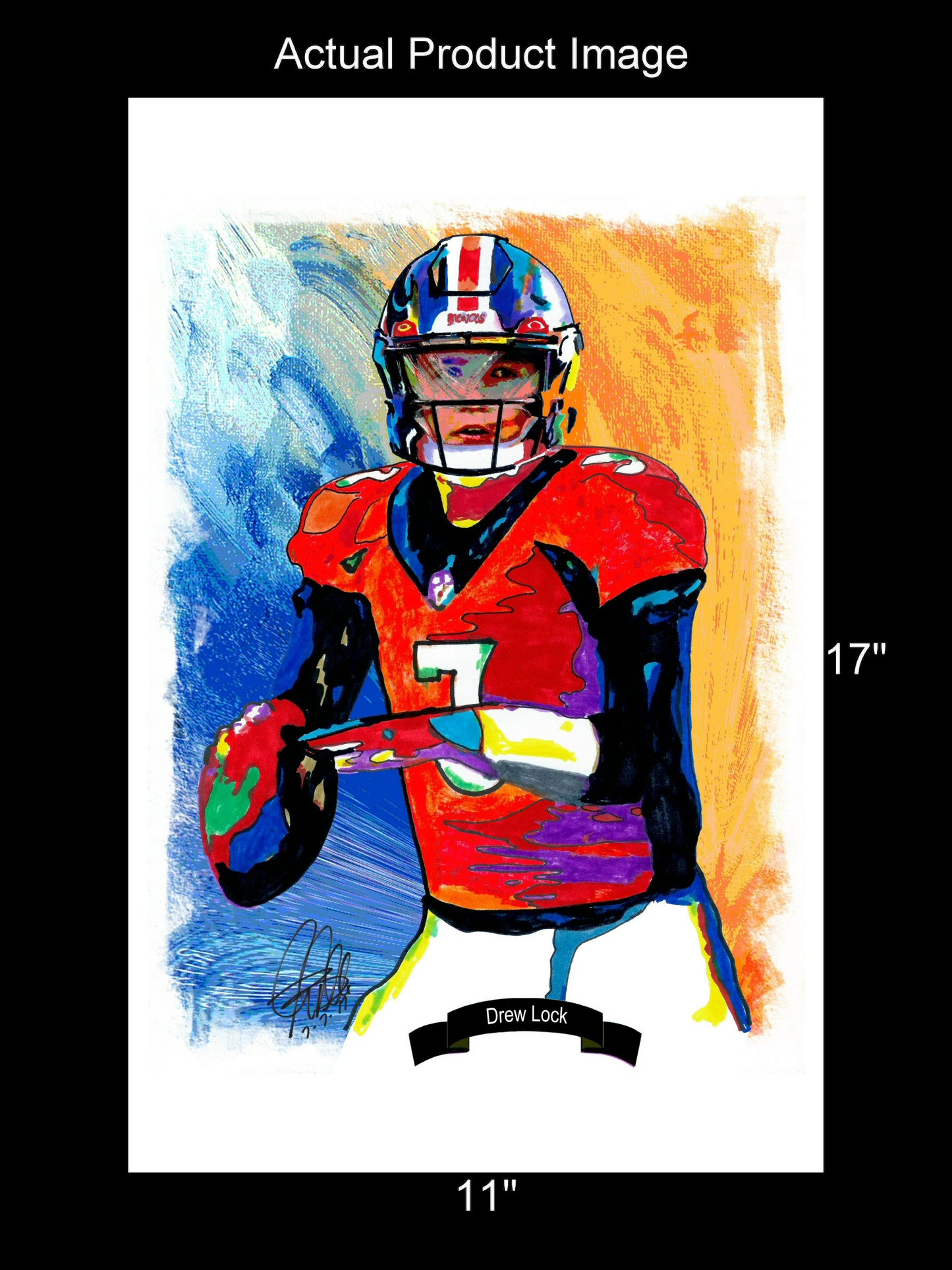 Drew Lock Denver Broncos Quarterback Football Art Poster Print 11x17