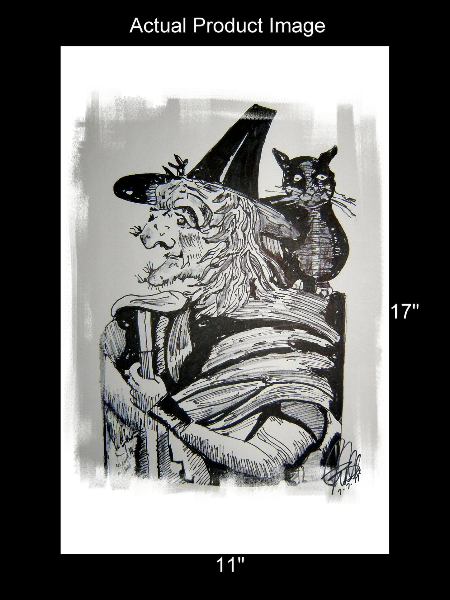 Witch and Black Cat Halloween Print Poster Wall Art 11x17