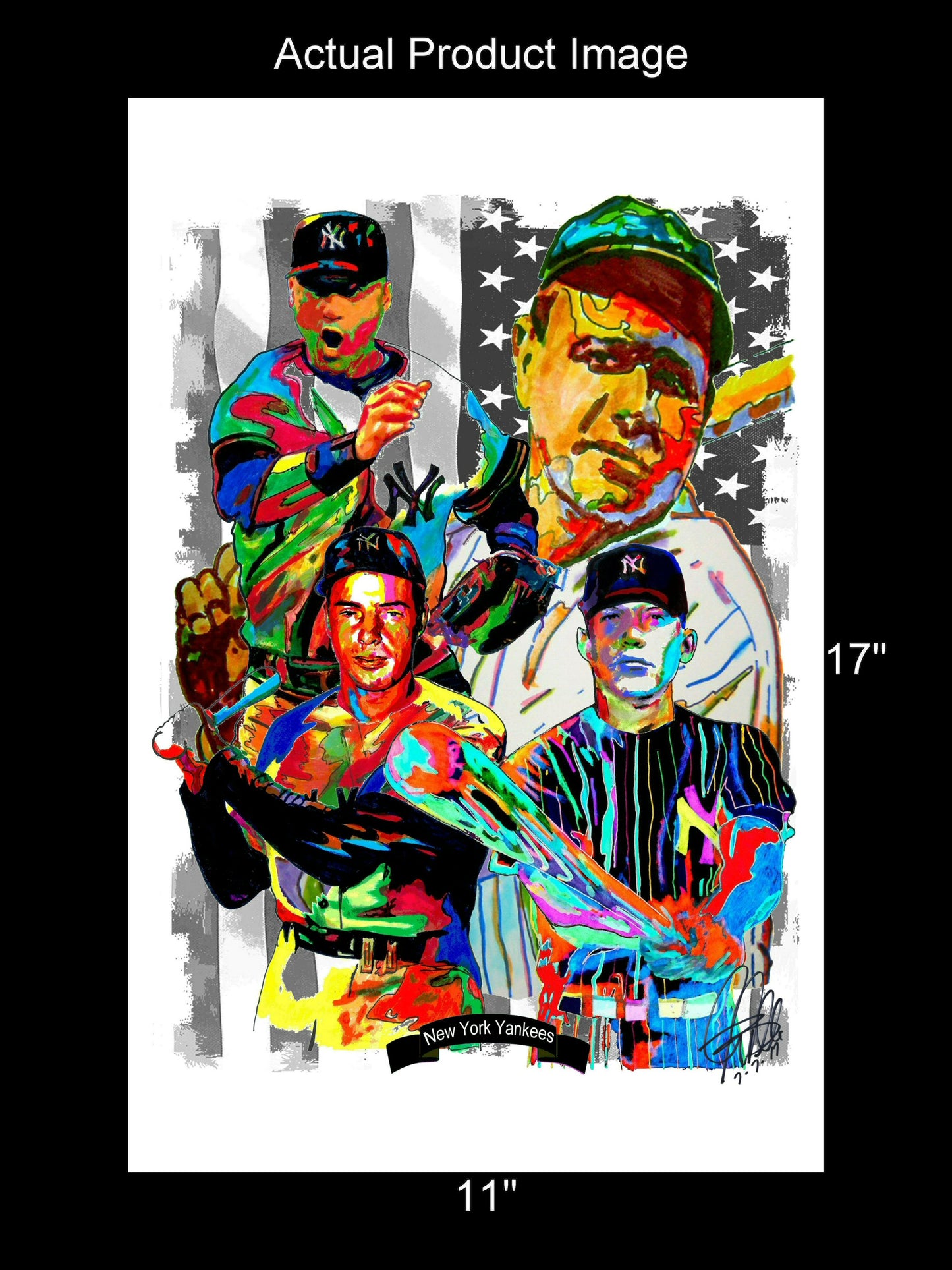 New York Yankees Babe Ruth Derek Jeter Joe DiMaggio Mickey Mantle Print 11x17