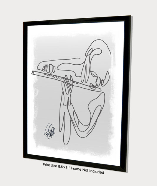 Flute Player Music Poster Print Wall Art 8.5x11