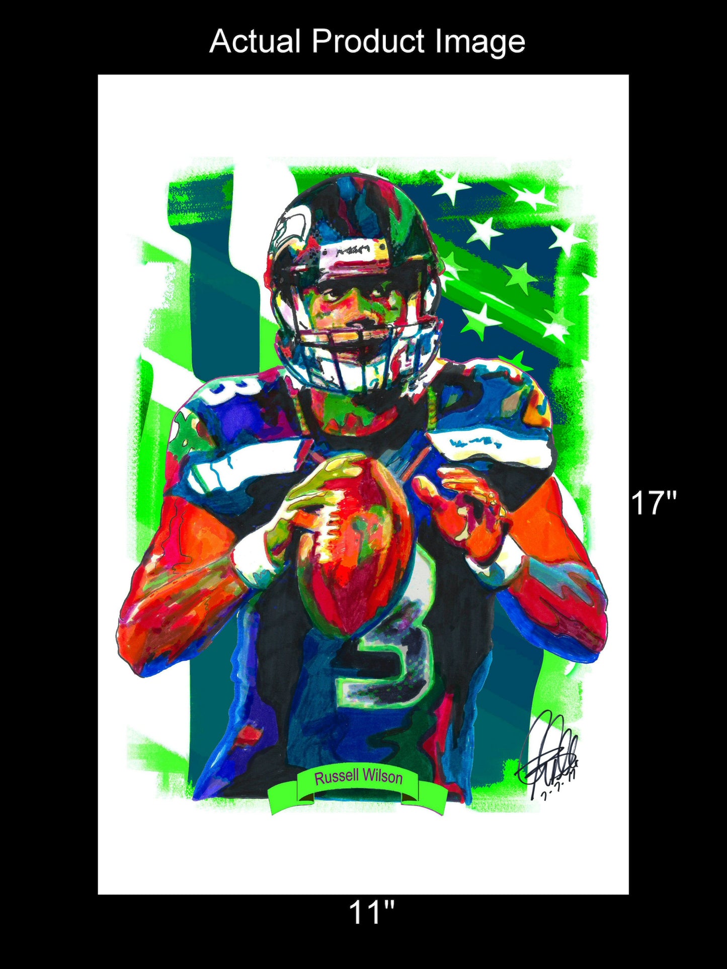 Russell Wilson Seattle Seahawks Football Poster Print Wall Art 11x17