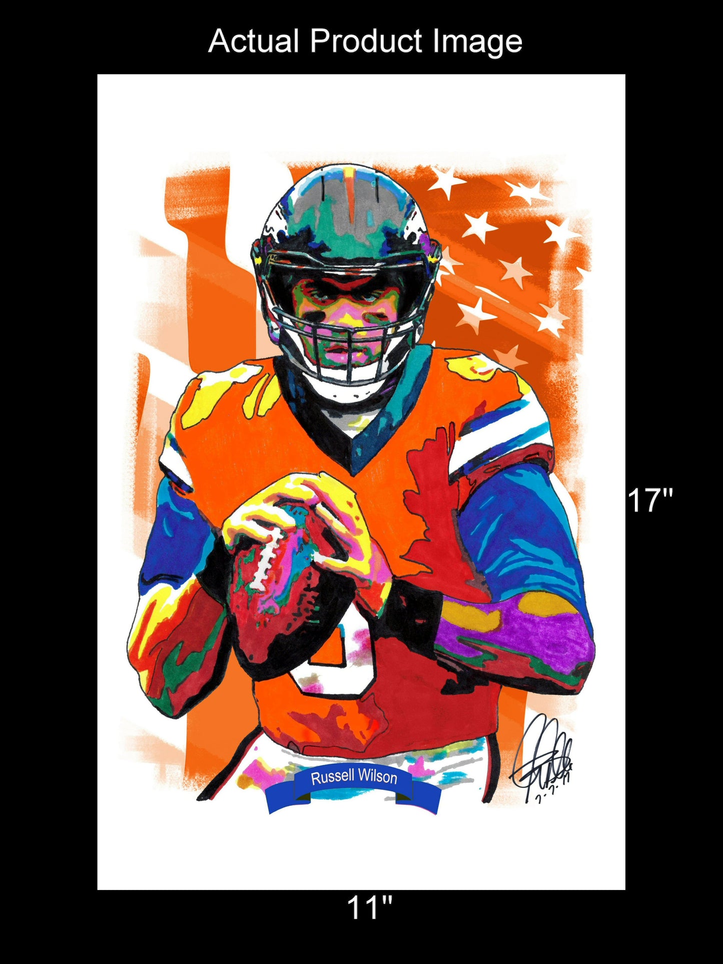 Russell Wilson Denver Broncos Football Poster Print Wall Art 11x17