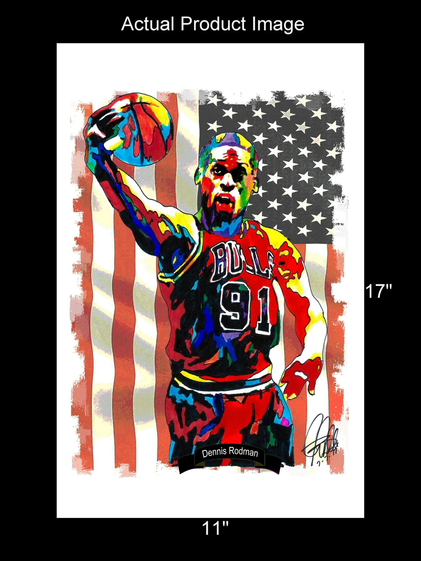 Dennis Rodman Chicago Bulls Basketball Poster Print Wall Art 11x17