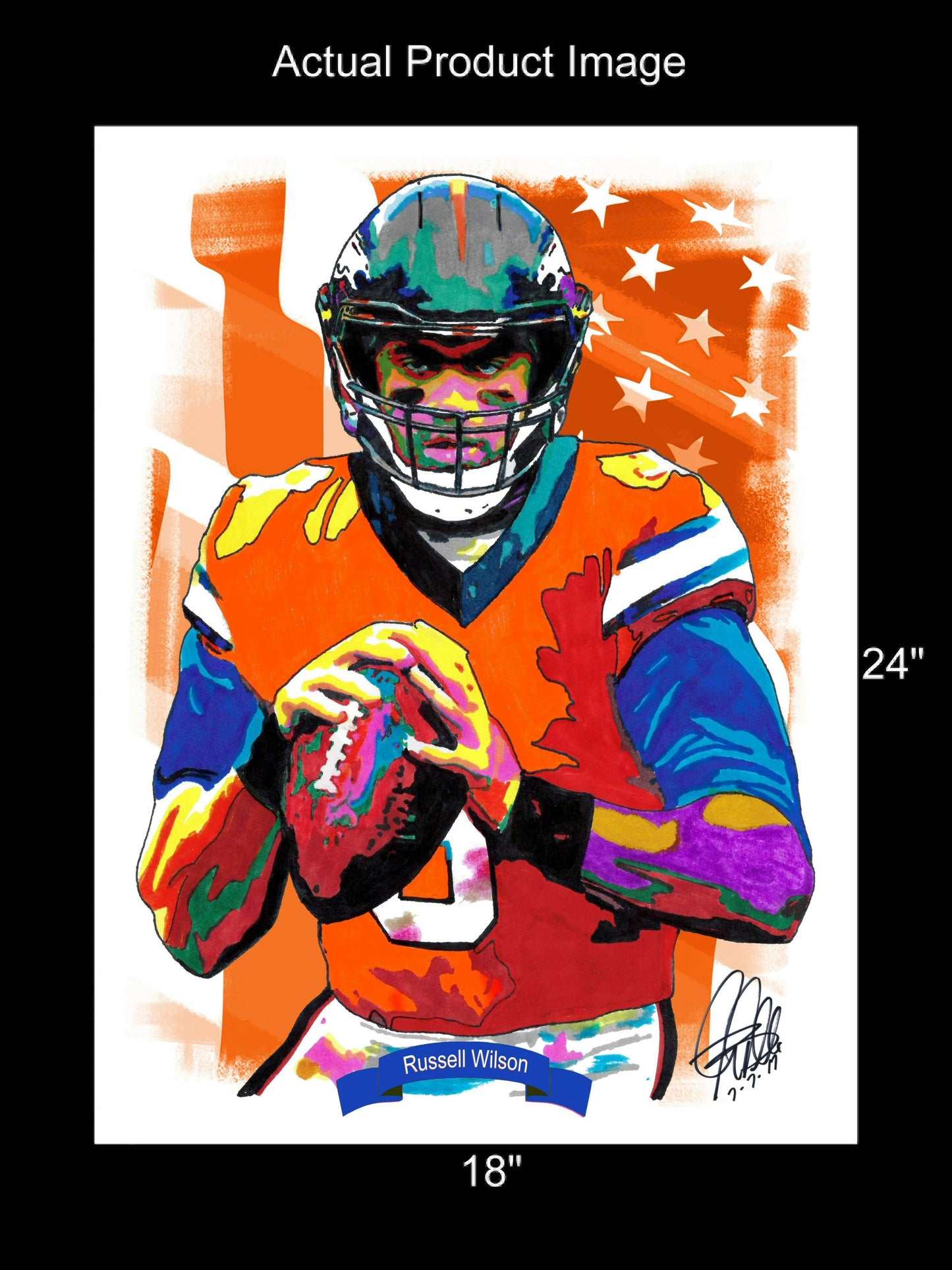 Russell Wilson Denver Broncos Football Poster Print Wall Art 18x24